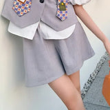 England Style Vest With Necktie Patch Vest Top 2021 Fashion Women Grey Waistcoat Summer Jackets Kawaii Button Up