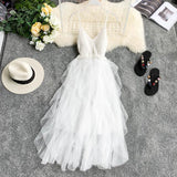 New Women Tulle Dress Summer Mesh Dress High Waist Hem Asymmetrical Pleated Fairy Dress Female Slim Mesh
