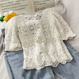 lace pullover women's knitted summer new Korean round neck wild hollow crochet temperament
