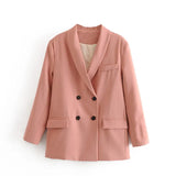 2021 Spring Woman Blazers Suit Jacket Double Breasted Pink Blazer High Waist Skirt Office Lady Formal