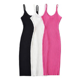 2025 New Women's Fine Sling V Collar Rib MIDI Dress 6050318