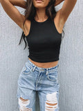 Tank Top Women White 2024 Summer Casual Fitness Short Vest Candy Colors Knitted Off Shoulder Sexy Crop Top