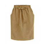 Autumn Elegant Midi Skirts Womens Office Pencil Skirt Cotton Elastic Waist Package Hip Skirt Bow Skirt