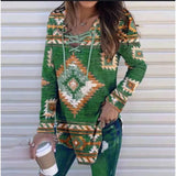 V-neck Lace Printing Printed Long Sleeve Women's