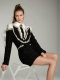 Socialite Small Sweet Wind Autumn 2025 New Style Sequins Bump Color Heavy Industry Nail Bead Slim Long Sleeve A Line