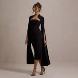 Solid Cape Bodycon Midi Dress- Outfit