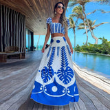Two Pieces Skirt Sets Suspenders Tube Top Skirts Sweet Printed Bra Bare Waist Chic Evening Party Clothing Beach Dance