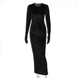 Women Fashion Long Sleeve Velvet Bodycon Black Pencil Long Dress 2022 Spring Autumn Clothes Wholesale Items For