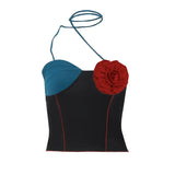 Zingj Women's French Rose Flower Wrapped Chest Vest Top Temperament Royal Sister Wrapped Hip Skirt Suit Female- Outfit