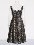 Spring 2025 New Fashion Sexy Mesh Embroidery Design Fish Bone Collection Waist Thin Lace Sling Dress