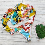 Sexy Long Sleeve Bikinis Women Swimsuit Green Leaves Print Bathing Suits Beachwear Brazilian Bikini Set Biquini