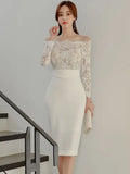 Stitching Lace Sexy Dress 2025 New Korean Style Temperament Medium-Long Bag-Buffet