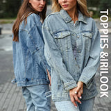 2021 Women Denim Jacket Loose Casual Blue Coats Female Outwear Vintage Jacket Long Sleeve Turn-down Collar