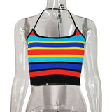 Women's New Sexy Hottie Slings Inside Wearing Multi-Color Striped Short-Enavel