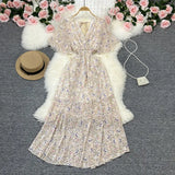 Zingj Wind Temperament Sweet Broken Flower V Collar Dress Beach Vacation Snow Spinning A Word Long