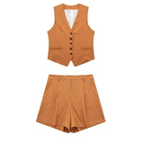 Women's 2025 Spring New Fashioned Colored Flax-Blend Vest + Shorts