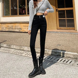 Zingj High-Waisted Jeans Women's Fall 2024 New Versatile Slim Slim Tight Pants-Outfit