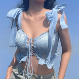 Pure Summer Baby Blue Ruffle Crop TopOutfit