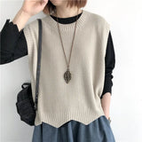 Zingj 2024 Solid Color Loose Round Collar Horse Clip Vest Wear Irregular Head Short Knit Vest Women's Vest-Outfit
