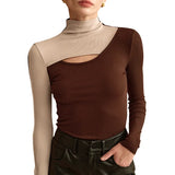 New Women's Clothing Autumn And Winter Half-High Collar Hollow Empty Waist Bottom Top
