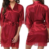 Women Night Gown Satin Robe Bathrobe Satin Nightgown Halt Sleeve Pajamas Lingerie Night Mini Dress Lace Sexy Sleepwear hot