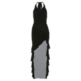 2024 Summer New Women's Solid Color Sexy Hottie Hanging Neck Girded Mesh