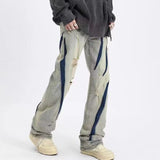 Fenggao Street Hole Patch Splicing Jeans Men's Autumn And Winter Yellow Mud To Make Old Hiphop Street