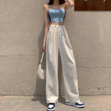 Loose Jeans For Women High Waist Stretch Wide Leg Femme Trousers Casual Comfort Denim Mom Pants Washed Jean