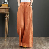 Cotton Linen Women Pants Summer 2021 Elastic Waist Solid Wide Leg Loose Female Pants Top Quality 9 Point Pants