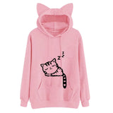 Women Hoodies Sweatshirt Kawaii Pink Winter Cat Pattern Long Sleeve Moletom Hooded Sweatshirts Ear Hooed Mujer
