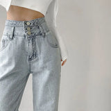Fashion High Waist Straight Women Jeans Vintage Hip-hop Plus Size Denim Pants Lightblue Wide Leg Jeans