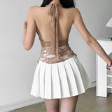 2024 Summer New Women's Solid Color Repair Sexy Hottie Hanging Neck Hollow Perspective Small