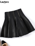Spring Summer Luxury Black Soft Faxu Faux Leather Mini Swing Skirt Zipper Designer Clothes Women Streetwear Fashion
