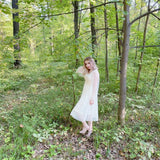 Size Elegant Button A-Line Vestidos White Dress Women 2022 autumn Puff Sleeve Empire V-Neck Lace Voile Mesh Dresses