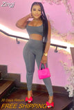 Sporty Fashion 2 Two Piece Suit Fitness Sleeveless Crop Top And High Waist Skinny Pencil Pants Sportswear