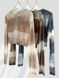 Zingj Layer Opaque Ice Screen Gauze Short Jacket Female Ink Dizzy Dye Bottom Shirt Spring And Summer Slim Suntan T-Shirt