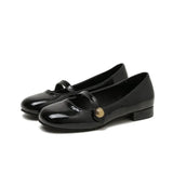 Zingj Shoes Female Spring And Autumn New Square Head Shallow Flat Shoes Women's College Wind Mary Jane Shoes Women Lacquer Leather Small Single Shoes Women-Outfit