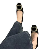 Zingj Low Heel Shoes Female 2024 New Shallow Saliva Drill Buckle Not Tired Thick Heel Shoes Spring Square Head Grandma Shoes-Outfit