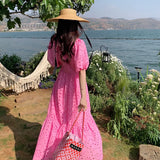 Zingj Shot Summer Dress New Retro Hollow Out Embroidery Short Sleeve Dress Deep V Bubble Sleeve Sweet