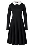 OL Solid Party Swing Dress Black Red Long Sleeve Autumn Winter Casual Stylish Elegant Retro Slim Bandage A Line