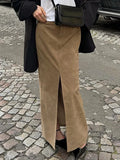 Sued Brown Maxi Skirt- Outfit