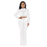 Zingj Fashion Women's Mesh Hot Drill Perspective Long-Sleeve Dress Two-Piece