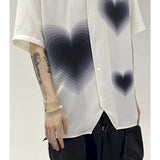 gradient heart Harajuku women blouse short-sleeved shirt cardigan pajamas collar goth Korean summer streetwear