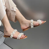 ZAR 2022 Summer New Women's Shoes With Girly Beach Shoes Casual Flat Pearl Slippers For Women's Outer Wear Luxury Plus Size