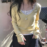 Solid Color Fake Two Piece Long Sleeve TeeOutfit