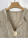 Zingj Mocha Lazy Wind French V Neck Slit Sweater Women's New Autumn Design Sense Top Button