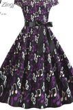 Women Summer Music Note Print Dress 50s 60s Robe Retro Swing Casual Vintage Sleeveless Party Dresses