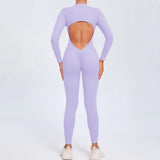 Zingj Zipper Long Sleeve Nude Yoga Jumpsuit Women Wear Fitness Sports Pants Tights-Outfit