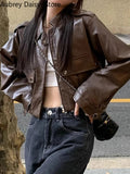 Cropped Leather Jacket Women Streetwear Moto Biker Zipper Leather Jacket Winter Punk Vintage Casual Blazer Leather