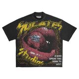 New Skull Print Mode Short-Sleeved Round-Collar Street Wash Hip-Hop Fashion Brand Retro Loose